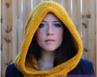 DIGITAL Download, Knit hood, KNITTING PATTERN, Knit cowl, Knit hooded cowl, Chunky knit hood, Knit hood scarf, 128 Honey Wheat Hood