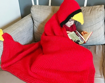 DIGITAL DOWNLOAD, Bird Blanket, Angry Bird Blanket, Cardinal Blanket, Hooded Blanket, Knit Blanket, Blanket Pattern, Chunky Knit Blanket