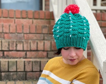 Chunky Knit Cactus Hat Pattern, Hat Pattern, Cactus Hat, Chunky Cactus, Knit Cactus, Chunky Hat, Knitting Pattern