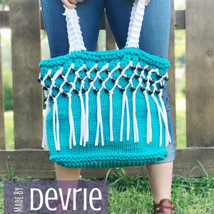 DIGITAL DOWNLOAD, Knit Tote, Knit Bag, Fringe Tote, Fringe Bag, Tote Bag, Beaded Fringe Bag, Knitting Pattern, Large Bag image 1