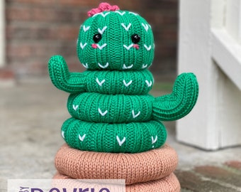 Knitted Cactus Stackable Ring Toy, DIGITAL DOWNLOAD, Knitting Pattern, Knit Toy, Stacking Toy, Cactus Baby Gift, Baby Shower Gift