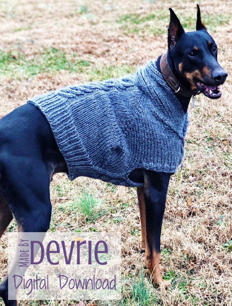 Chunky Knit Cable Dog Sweater for Large Dogs, Doberman Sweater, Knitting Pattern, DIGITAL DOWNLOAD, Chunky knit sweater, Dog sweater, image 3