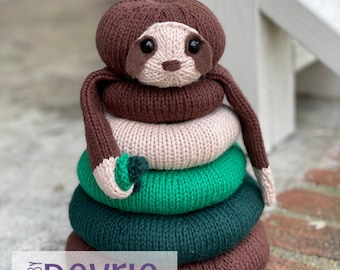 Knitted Sloth Stackable Ring Toy Pattern (Digital Download)