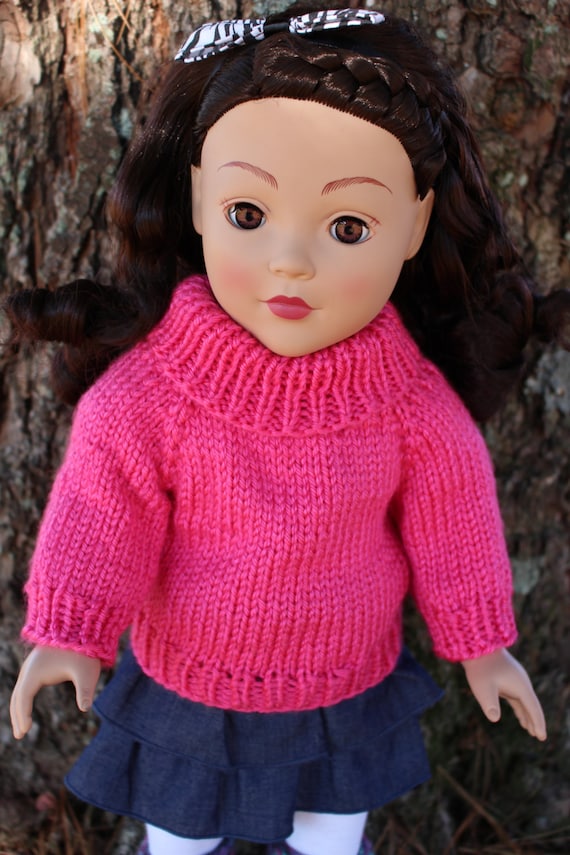 18 Inch Doll Sweater Knitting Pattern, Rolled Collar (Digital Download)