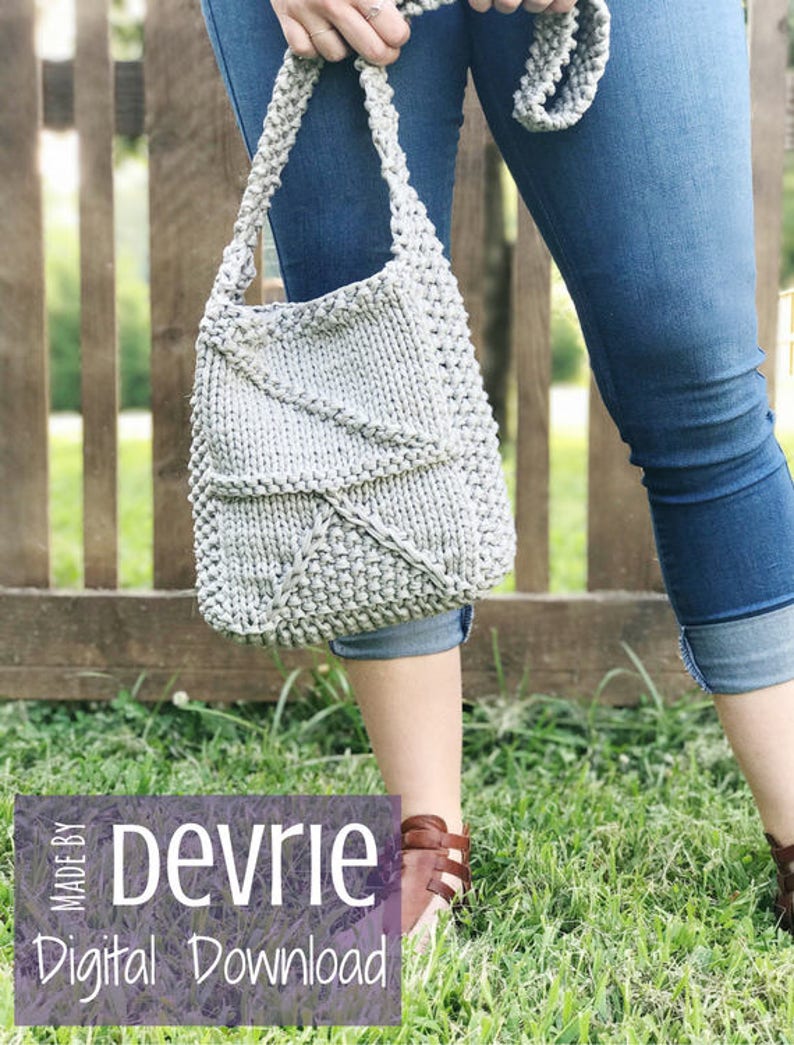 Knit Purse Pattern, Chunky T-Shirt Yarn Bag (Digital Download) image 1