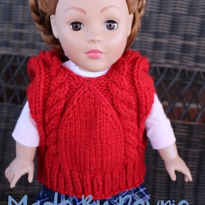 DIGITAL Download, 18 inch doll clothes, Knit PATTERN, knit doll vest, hooded vest pattern, hooded vest, chunky knit vest, knit doll sweater