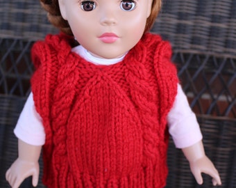 DIGITAL Download, 18 inch doll clothes, Knit PATTERN, knit doll vest, hooded vest pattern, hooded vest, chunky knit vest, knit doll sweater