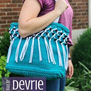 DIGITAL DOWNLOAD, Knit Tote, Knit Bag, Fringe Tote, Fringe Bag, Tote Bag, Beaded Fringe Bag, Knitting Pattern, Large Bag image 3