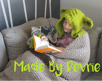 Knit Hooded Blanket PATTERN, Bulky Yarn, Toddler to Adult Sizes (Digital Download)