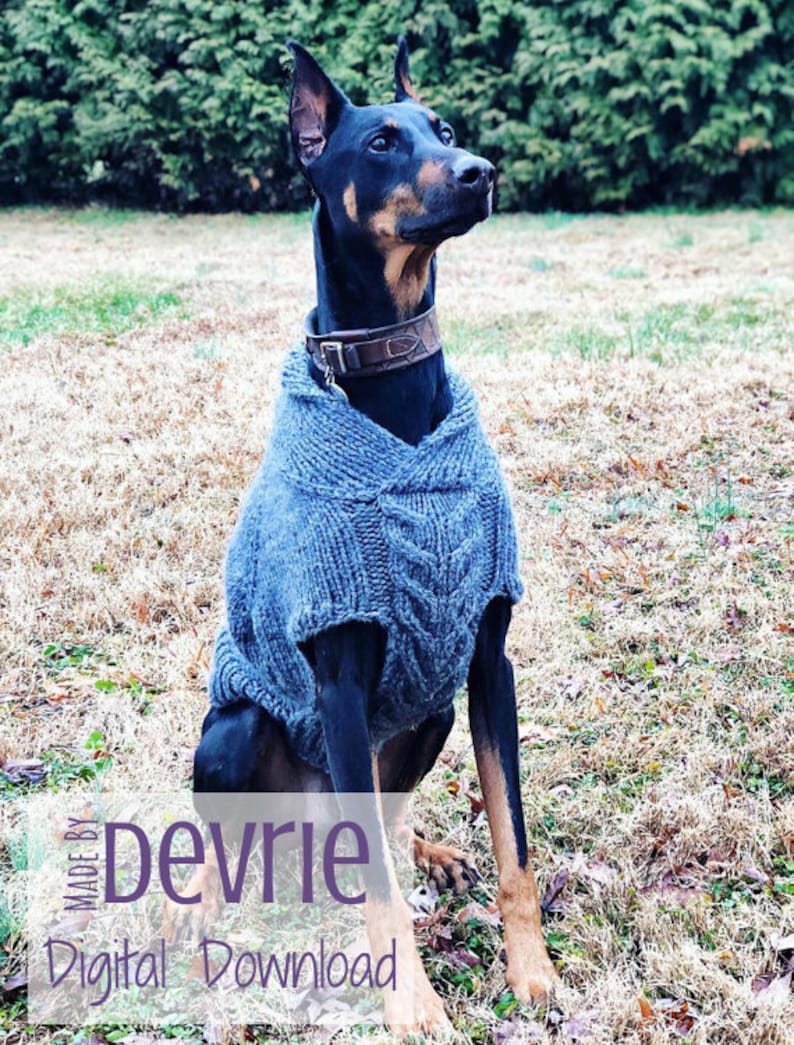 Chunky Knit Cable Dog Sweater for Large Dogs, Doberman Sweater, Knitting Pattern, DIGITAL DOWNLOAD, Chunky knit sweater, Dog sweater, image 1