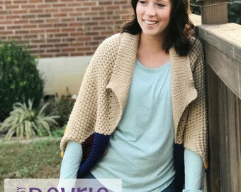 DIGITAL DOWNLOAD, Blanket Sweater, Knitting Pattern, Oversized sweater pattern, Knit Jacket, Oversized Scoop neck Cardigan, Knit cardigan