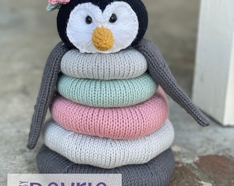 Knitted Penguin Stackable Ring Toy Pattern, Cotton Yarn (PDF Pattern)