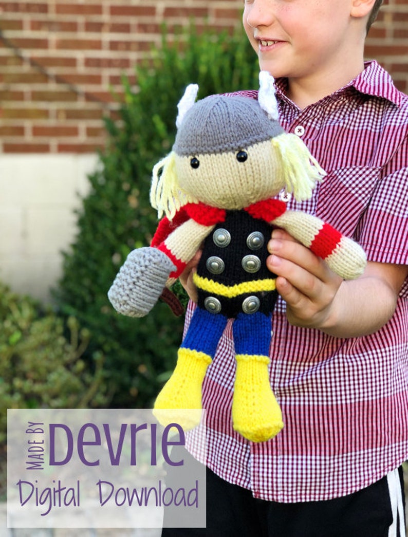 Hammer Superhero Plush Knitted Toy Pattern, Knitting Pattern, Toy Pattern image 2