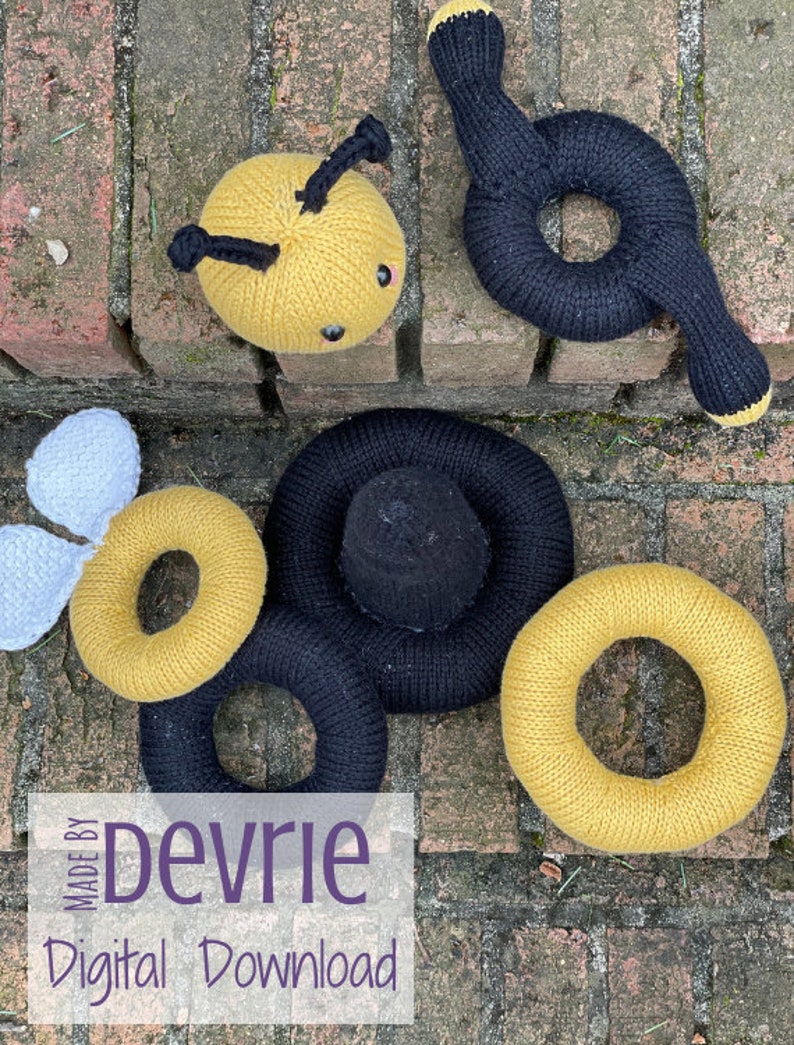Bee Baby Gift DIGITAL DOWNLOAD Toy Pattern Stacking Toy Knitting Pattern Baby Shower Gift Knitted Bee Stackable Ring Toy Knit Toy