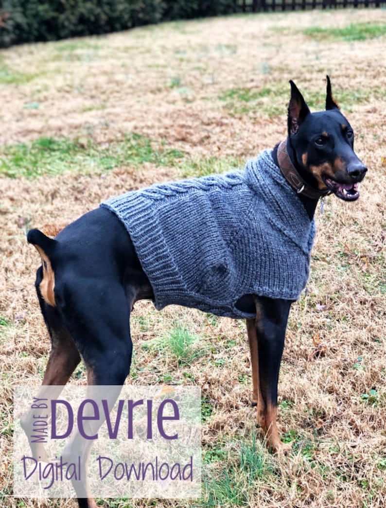 Chunky Knit Cable Dog Sweater for Large Dogs, Doberman Sweater, Knitting Pattern, DIGITAL DOWNLOAD, Chunky knit sweater, Dog sweater, image 4