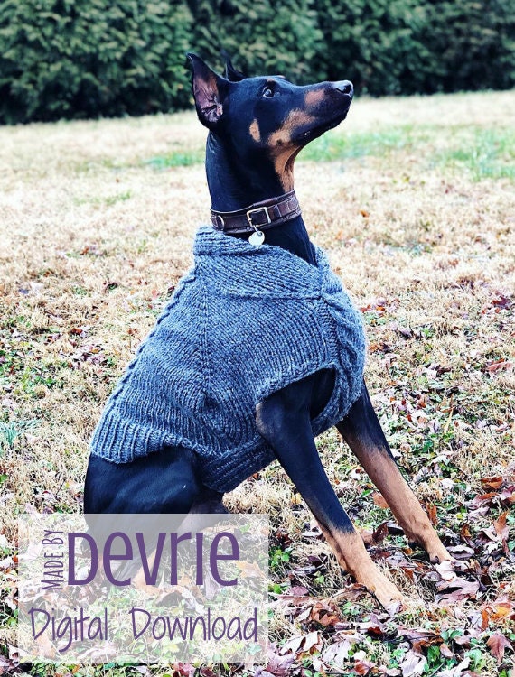 Chunky Knit Cable Dog Sweater for Large Dogs, Doberman Sweater