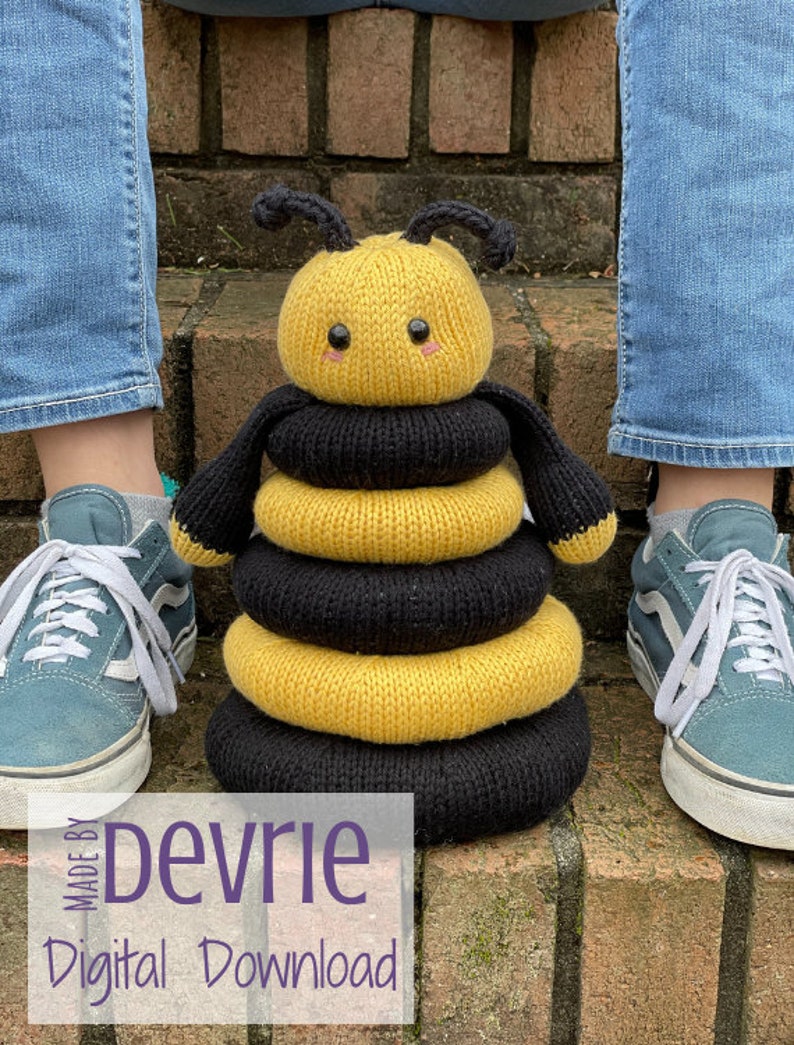Bee Baby Gift DIGITAL DOWNLOAD Toy Pattern Stacking Toy Knitting Pattern Baby Shower Gift Knitted Bee Stackable Ring Toy Knit Toy