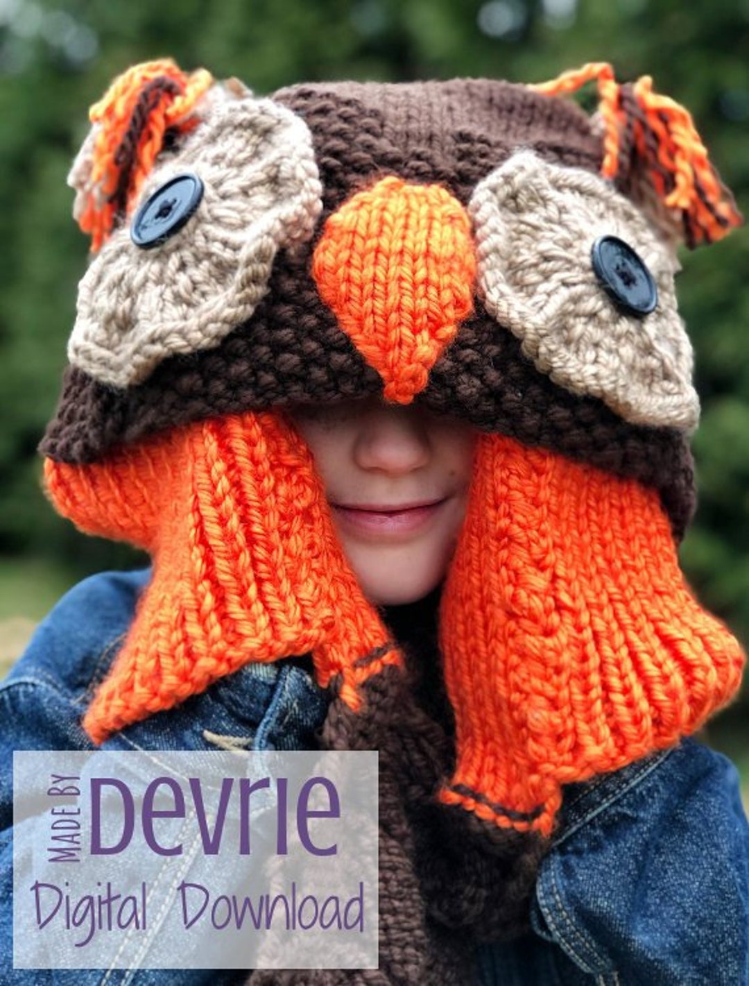 Hooded Owl Blanket, Knit Owl, Owl Hooded Scarf, DIGITAL DOWNLOAD, Knit