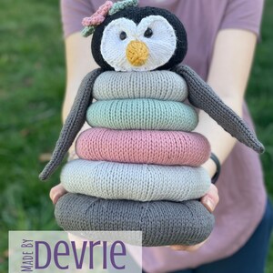 Knitted Penguin Stackable Ring Toy Pattern, Cotton Yarn (PDF Pattern ...