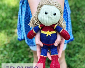 Woman Superhero Knitted Plush Toy pattern, knitting pattern, toy pattern