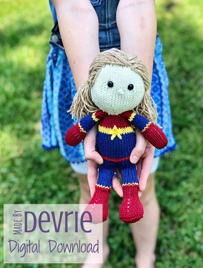Woman Superhero Knitted Plush Toy pattern, knitting pattern, toy pattern image 1