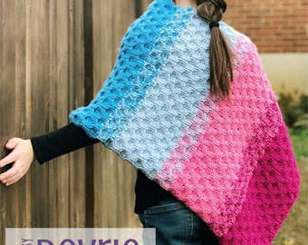 DIGITAL DOWNLOAD, Knit poncho pattern girls, Knit poncho pattern women, easy knit pattern, wrap pattern, blanket poncho, square poncho
