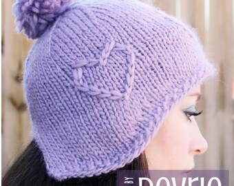 DIGITAL Download, Chunky knit hat, Knitting PATTERN- 85 Warm Hearts Hat PATTERN, Knitting Hat Pattern