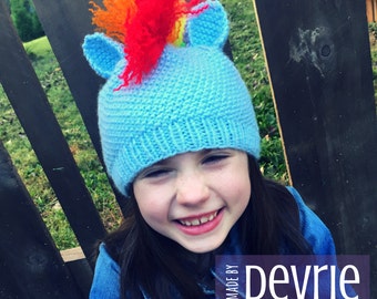 DIGITAL Download, Pony Knitting Pattern, KNITTING PATTERN, Hat Pattern, Knit Hat, Pony hat, Childs Hat Pattern, Adult Hat Pattern,