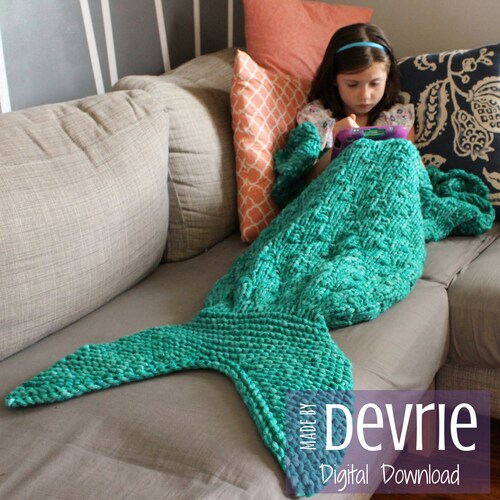 DIGITAL Download, Mermaid Tail Blanket, KNITTING PATTERN, Mermaid Blanket, Knit Mermaid tail blanket. knitted blanket, blanket pattern,