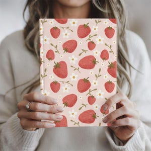 Strawberry Fields Floral Journal Matte Hardcover Notebook Strawberries Stationery Gift Writing Diary Cute Flower Notepad Gardening Planner image 1