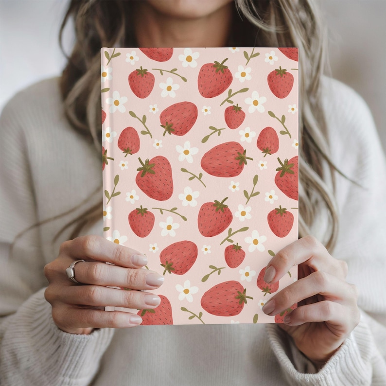 Strawberry Fields Floral Journal Matte Hardcover Notebook Strawberries Stationery Gift Writing Diary Cute Flower Notepad Gardening Planner image 1