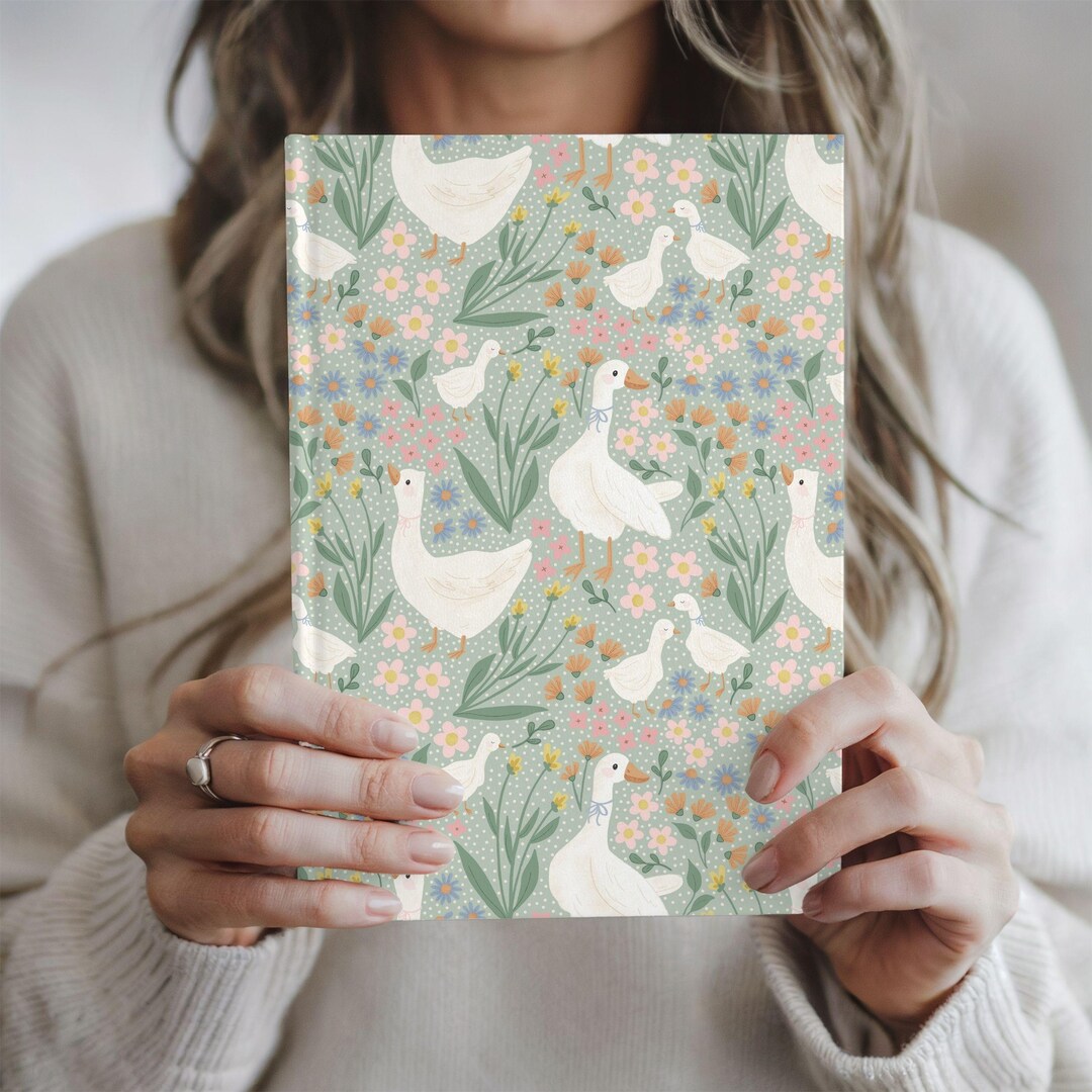 Notebook Goose Spring Geese Journal Matte Hardcover Hand Drawn Goose Notebook Floral ...