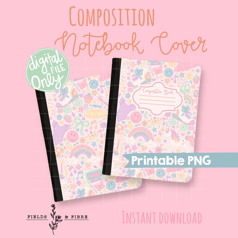 Printable Composition Notebook Cover PNG Rainbow Unicorn Personal ...