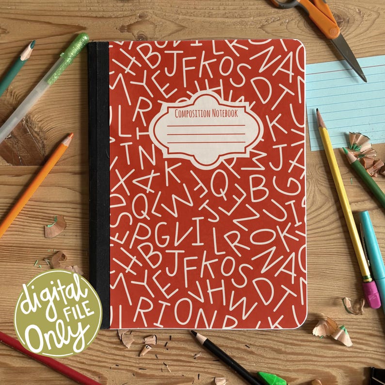 Printable Composition Notebook Cover PNG Alphabet Soup Personal ...