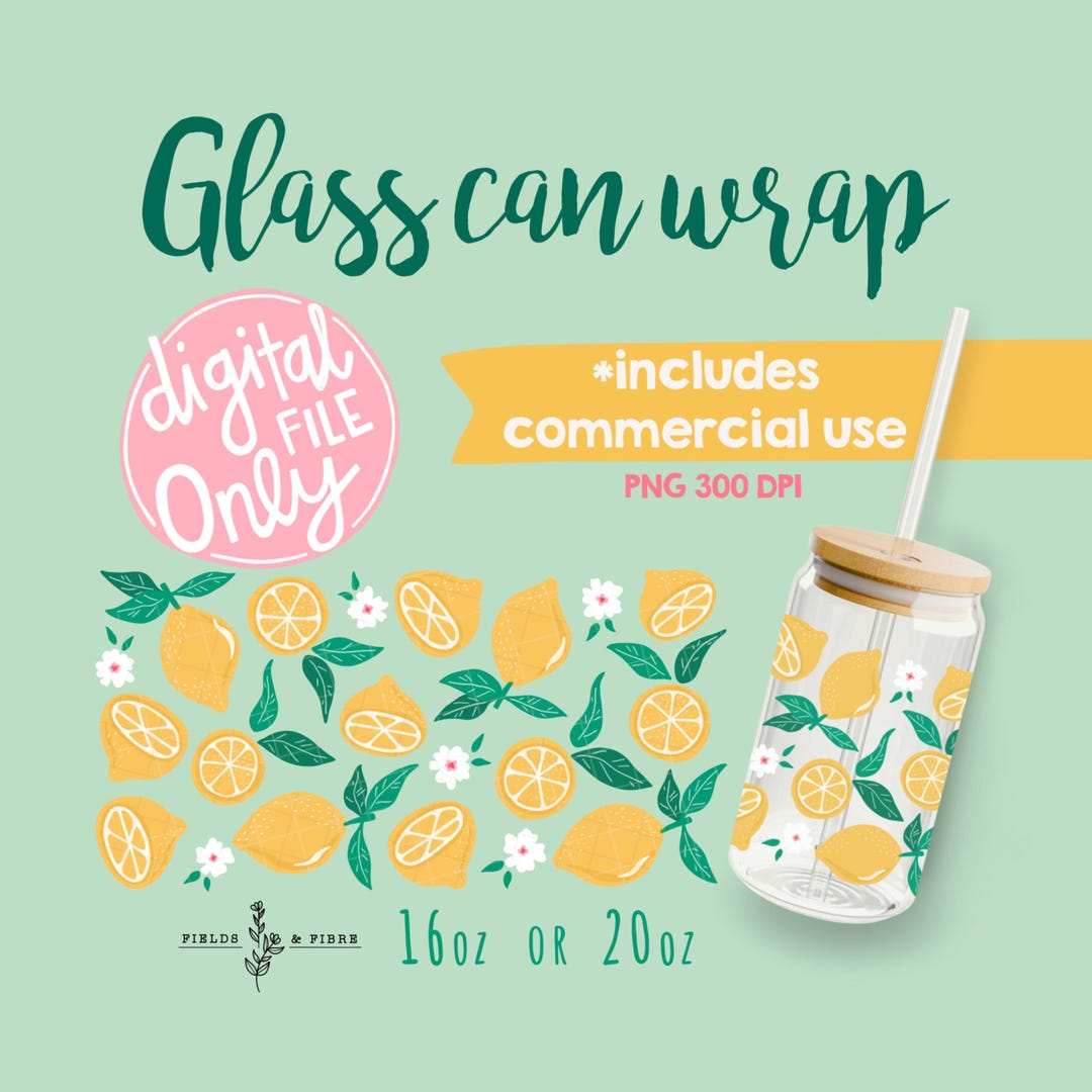Summer Lemons Digital File Glass Can Wrap 300 DPI PNG UVDTF Printed ...