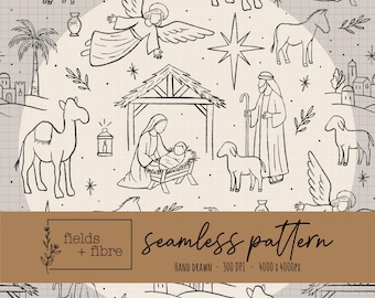 Christmas Nativity Seamless Pattern Hand Drawn Baby Jesus Digital Paper Download Sublimation Holy Birth Fabric Surface Vintage Faith File