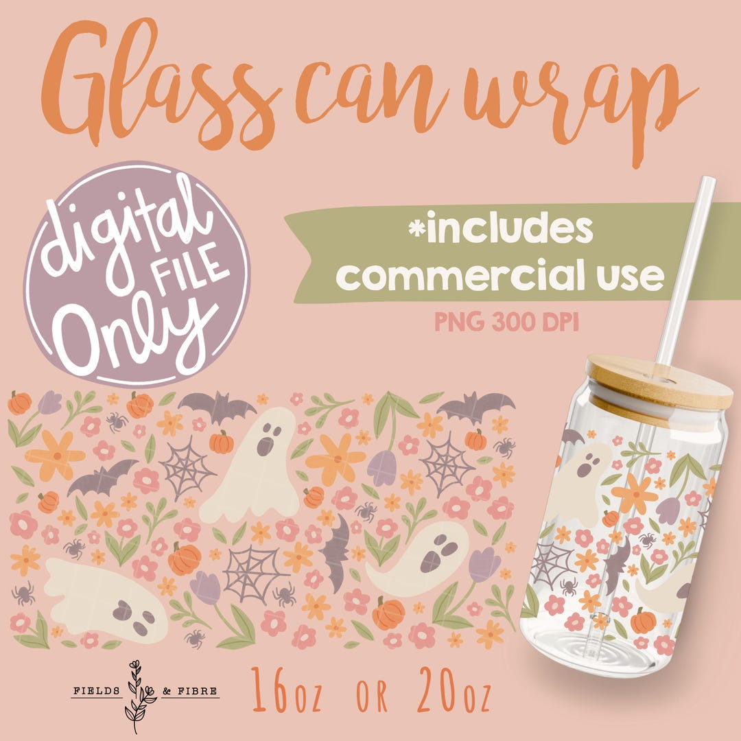 Floral Halloween Digital File Glass Can Wrap 300 DPI PNG UVDTF Hand ...
