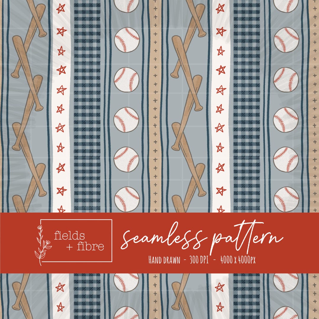 Baseball Pattern Fill Baseball Stripes Seamless Pattern Hand Drawn Bat and Ball Digital Paper ...