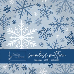 Modèle sans couture de flocons de neige bleus dessinés à la main Noël papier numérique téléchargement vacances mignon sublimation tissu Design de surface hiver impression