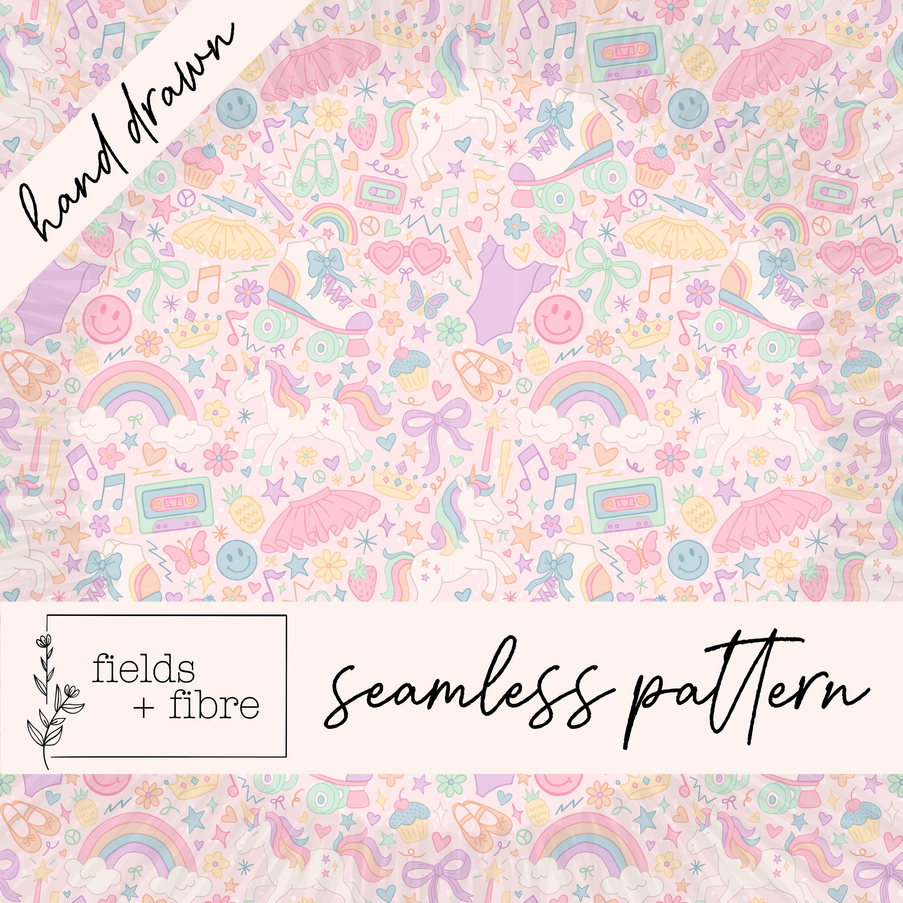 Rainbow Unicorn Seamless Pattern Hand Drawn Retro Doodles Digital Paper ...
