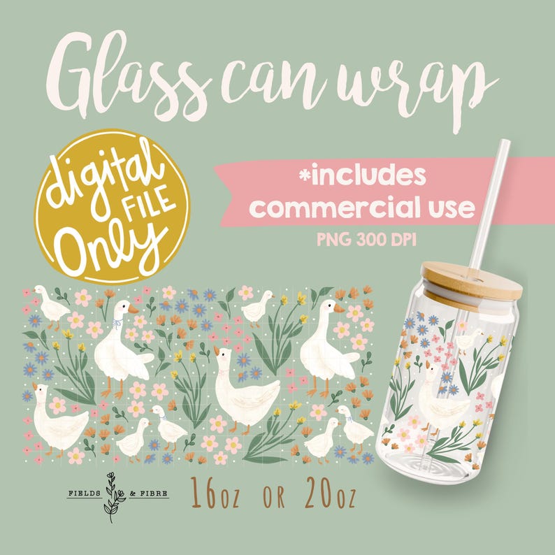 Spring Goose Digital File Glass Can Wrap 300 DPI PNG UVDTF Printed ...