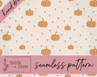 Bloeiende pompoenen naadloze patroon handgetekende halloween digitale papierdownload herfst bloemen sublimatie stof ontwerp van het oppervlak pompoen patch