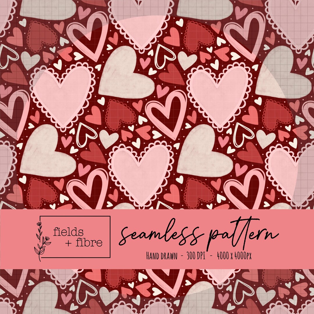 Pink Valentine Hearts Seamless Pattern Hand Drawn Love Design Digital ...