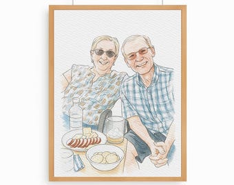 Custom Watercolor Portrait from Photo – Digital Family Portrait, Couple or Pet Illustration – Personalized Gift for Anniversary or Memorial