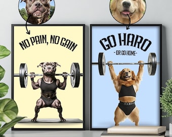 Custom Pet Portraits in the Gym Funny Dog,Dog Weightlifting in Fitness,Dog Portrait Pet Crossfit,Dog in Gym,funny dog decor,Pet Wall Art