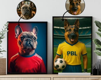 Custom Pet Football Portrait – Personalized Dog or Cat Soccer Poster – Funny Pet Sport Art – Football Fan Gift – Digital Pet Wall Decor