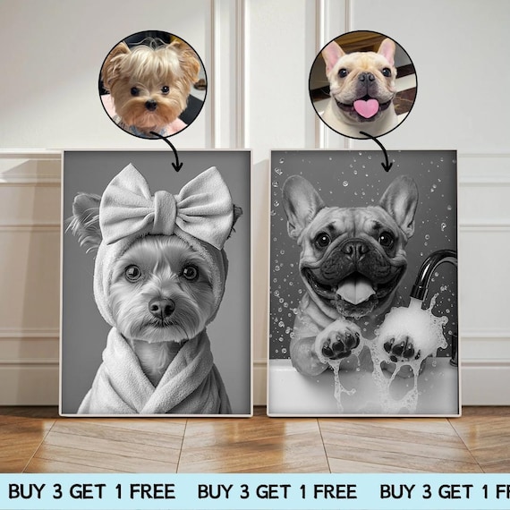 Custom Pet Portrait,Funny Bathroom Art,Dog in bathrobe towel,Funny Dog Portrait,Wall Art,Personalized pet gift,Dog In Robe,Pet in Bathtub