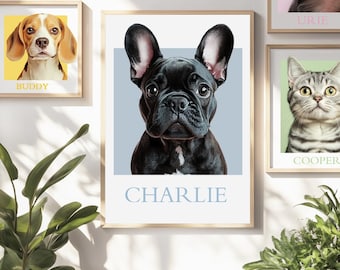 Personalised Pet Portrait, Custom Dog Portrait From Photo, Custom Pet Wall Art, Custom Dog Print, Pet Memorial Gift, Dog Lover Gift
