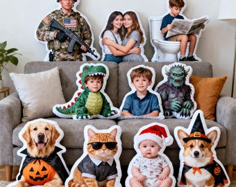Personalized Photo Pillow, Custom Face Pet Pillow, Unique Gift for Family, Kids, Couples & Pets, Funny Cutout Pillow Keepsake