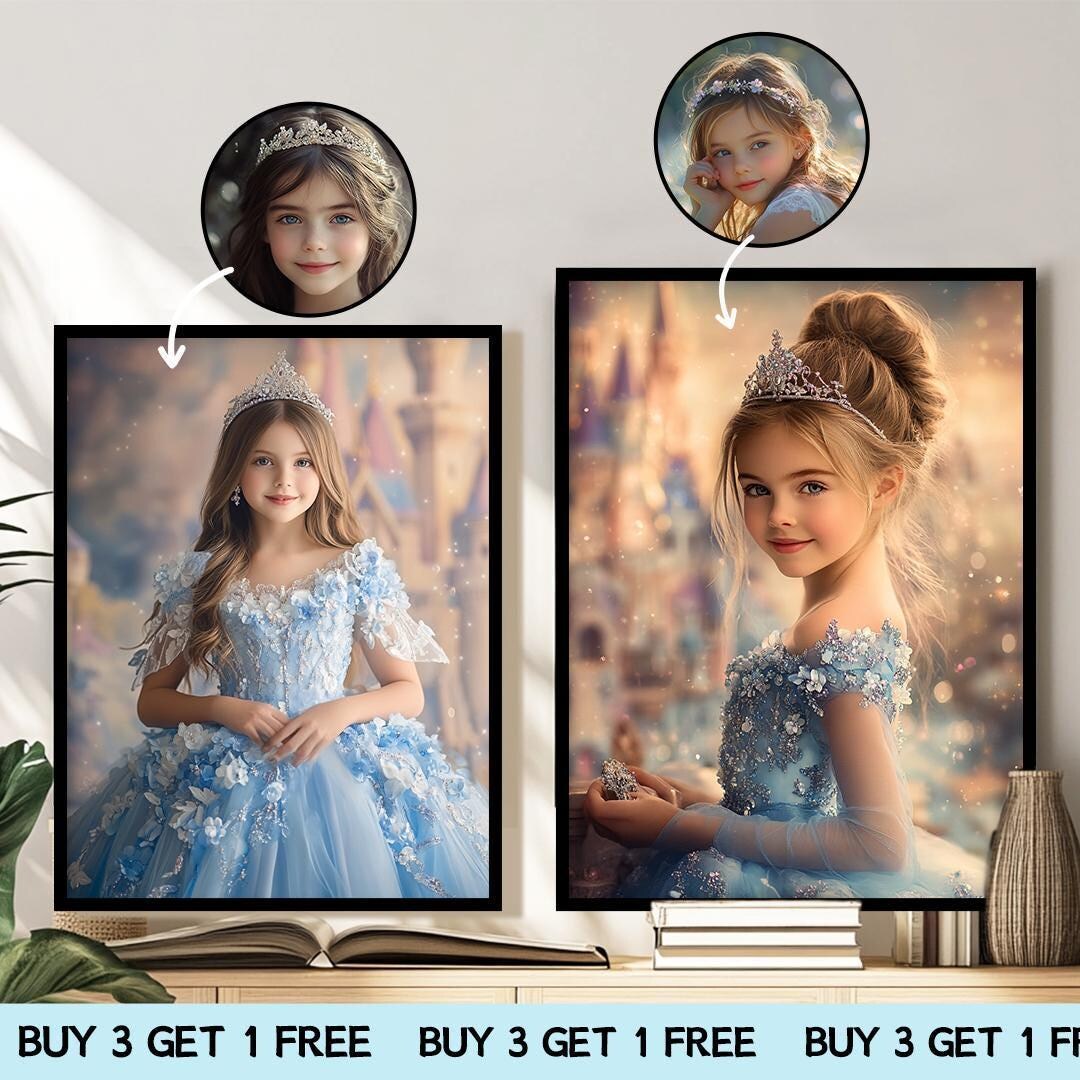 Custom Princess Portrait for Girls – Personalized Royal Style Artwork ...